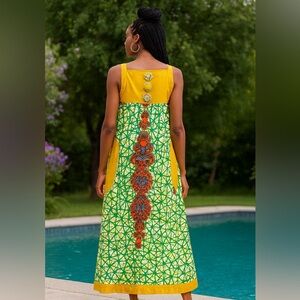 New Vrinda Beaded Sleeveless Maxi Dress by Woodin from Ghana Africa Size 12
